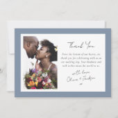 埃っぽい青い枠の結婚写真 サンキューカード (正面)