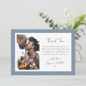 埃っぽい青い枠の結婚写真 サンキューカード (スタンド正面)