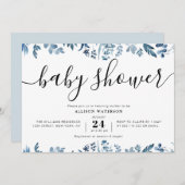 埃っぽい青い植物のベビーシャワー 招待状 (正面/裏面)