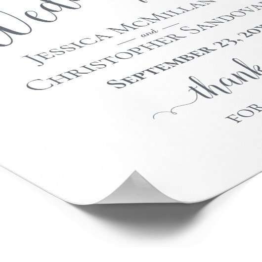 埃っぽい青い水色のフローラ結婚のウェルカムサイン ポスター (角)