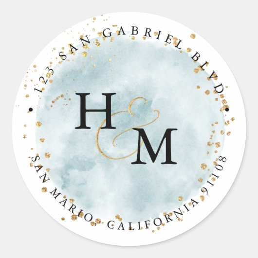 埃っぽい青い水色のブラシ金ゴールドスクリプトアンパサンド ラウンドシール (正面)