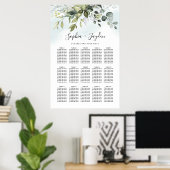 埃っぽい青い緑のエレガントな結婚式のシーティングチャート ポスター (ホームオフィス)