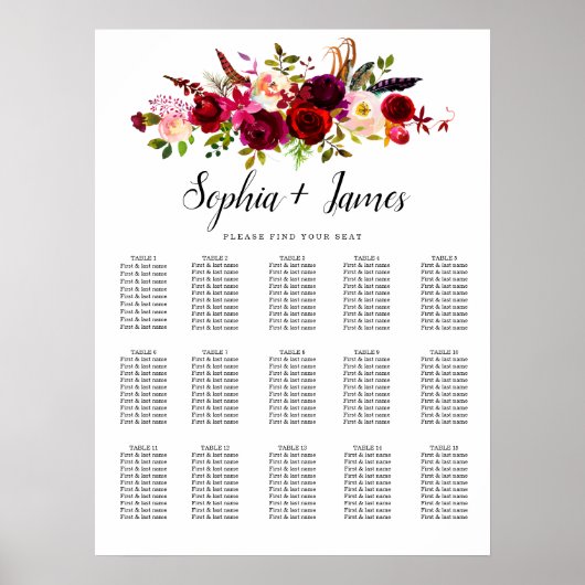 埃っぽい青い緑のエレガントな結婚式のシーティングチャート ポスター (正面)