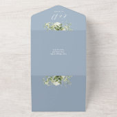 埃っぽい青い緑の金ゴールドアーチQRコード結婚ズ オールインワン招待状 (外側)