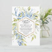 埃っぽい青い緑の金ゴールドフレームクリスチャン結婚ズ 招待状 (スタンド正面)