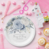 埃っぽい青い花模様のおめでとうミセス結婚とミセス ペーパープレート (パーティー)