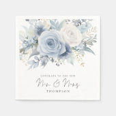 埃っぽい青い花模様のおめでとうミセス結婚ズ スタンダードカクテルナプキン (正面)