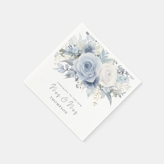 埃っぽい青い花模様のおめでとうミセス・ゲイ結婚ズ スタンダードカクテルナプキン (角)