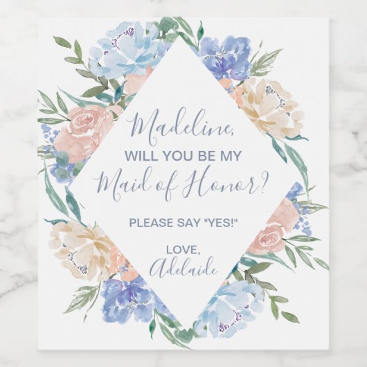 埃っぽい青い花模様は私の花嫁になる ワインラベル (シングルラベル)