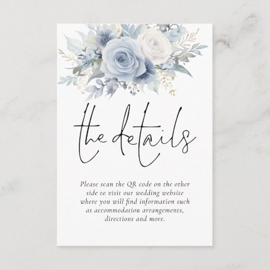 埃っぽい青い花模様QRコード結婚の詳細 エンクロージャーカード (正面)