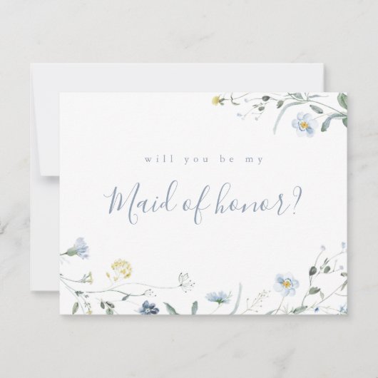 埃っぽい青い野の花が私のメイド・オブ・オーナー（花嫁付き添い人）だ 招待状 (正面)