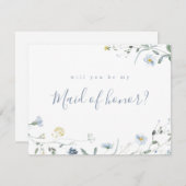 埃っぽい青い野の花が私のメイド・オブ・オーナー(花嫁付き添い人)だ 招待状 (正面/裏面)