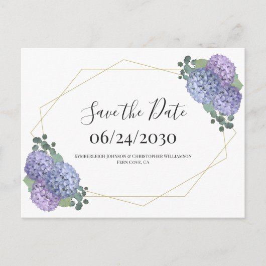 埃っぽい青い金ゴールド水色フローラ保存日付 ポストカード (正面)