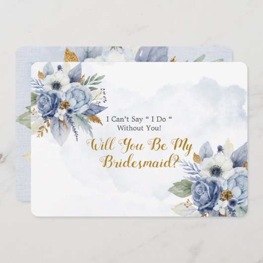 埃っぽい青い金ゴールド牡丹が私の花嫁になる 招待状 (正面/裏面)