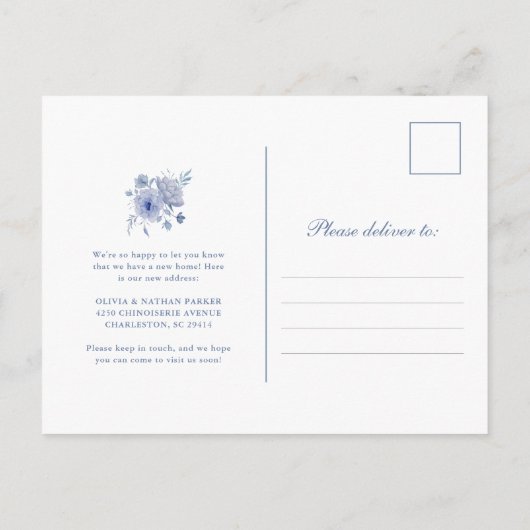 埃っぽい青い陳腐なフローラの動きのお知らせ 案内ポストカード (裏面)