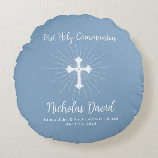 埃っぽい青とクロスの最初の交友 ラウンドクッション (正面)