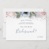 埃っぽい青とバラの金ゴールドが私の花嫁になる 招待状 (正面)