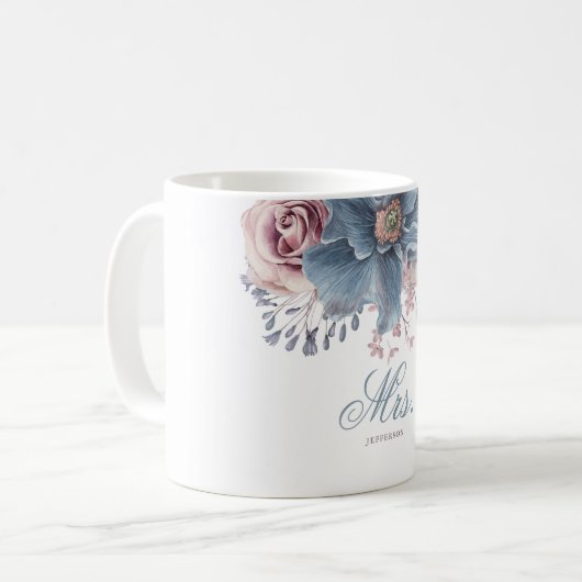 埃っぽい青とメイヴ結婚のフローラのミセスかミスターの コーヒーマグカップ (正面左)