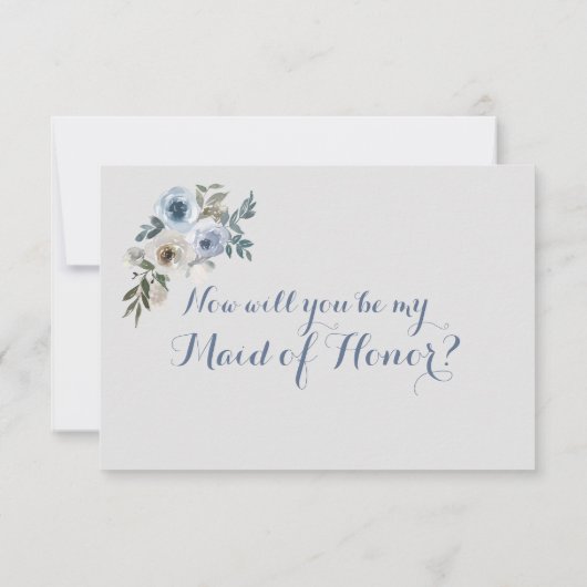 埃っぽい青と灰色のフローラは私のメイド・オブ・オーナー（花嫁付き添い人） 招待状 (裏面)
