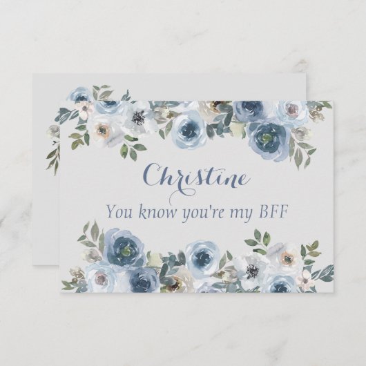 埃っぽい青と灰色のフローラは私のメイド・オブ・オーナー（花嫁付き添い人） 招待状 (正面/裏面)