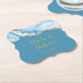 埃っぽい青と金ゴールドアガートカスタムウェディング ペーパーコースター (アングル)