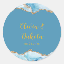 埃っぽい青と金ゴールドアガートカスタムウェディング ラウンドシール