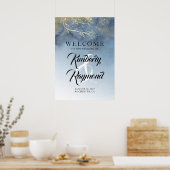 埃っぽい青と金ゴールドモダンの結婚歓迎サイン ポスター (キッチン)