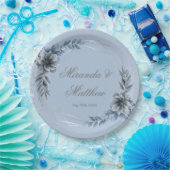 埃っぽい青と銀の幾何学的結婚フローラ ペーパープレート (パーティー)