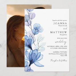 埃っぽい青の透明フローラ結婚写真 招待状