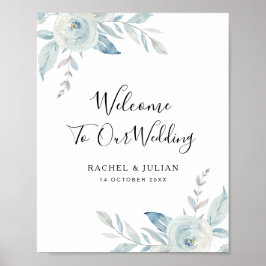 埃っぽい青結婚フローラの歓迎サイン ポスター