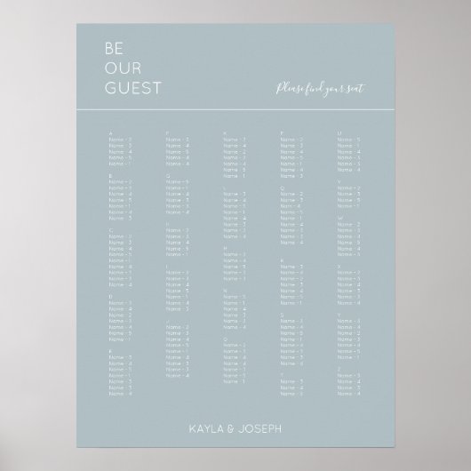 埃っぽい青色のア結婚ルファベースの座席表 ポスター (正面)