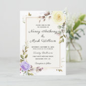 埃っぽエレガントい青いフローラのゴールデ結婚ンフレーム 招待状 (スタンド正面)