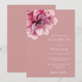 埃の多いエレガントバラ水の色のフローラ結婚 招待状 (正面/裏面)