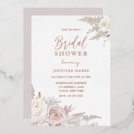 埃の多いバラとアイボリーフローラブライダルシャワーバラ金ゴールド 箔招待状