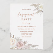 埃の多いバラとアイボリーフローラ金ゴールド婚約パーティ 箔招待状 (正面)