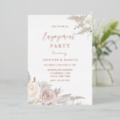 埃の多いバラとアイボリーフローラ金ゴールド婚約パーティ 箔招待状 (立ち正面)