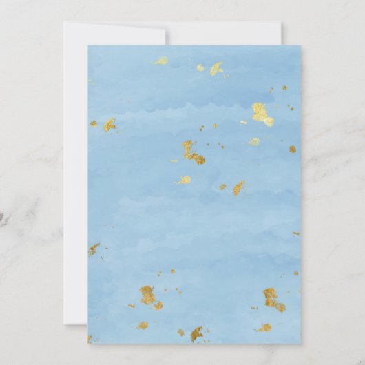 埃の多いブルーウォーターのカラー金ゴールド結婚式招待状 (裏面)