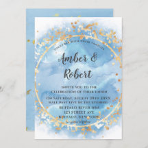 埃の多いブルーウォーターのカラー金ゴールド結婚式招待状