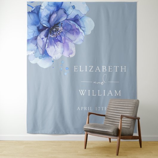 埃の多い青い水色のフローラフォトブース背景 タペストリー (インサイチュ)