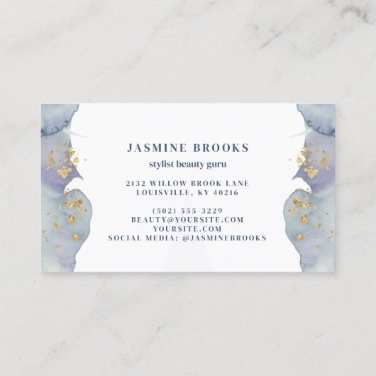 埃の多い青い水色の金ゴールドアクセント 名刺 (裏面)