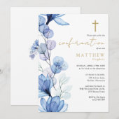 埃の多い青の透明なフローラ金ゴールドの確認 招待状 (正面/裏面)