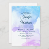 埃の多い青エレガント水モダン色のインク注入 招待状 (正面/裏面)