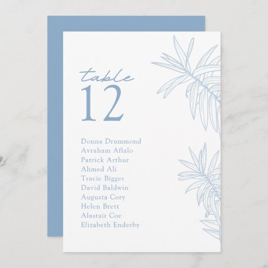 埃の多い青モダンいボタニカルテーブルのシーティングカード (正面/裏面)
