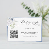 埃の青い水色、フローラ結婚のQRコードRSVP エンクロージャーカード (スタンド正面)