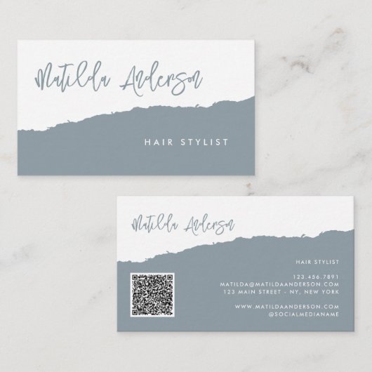 埃の青モダンいスミニマルクリプトQRコード 名刺 (正面/裏面)