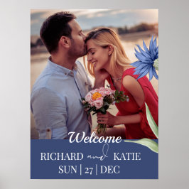 埃はっきりした青フローラスタイリッシュQRコー結婚ド ポスター