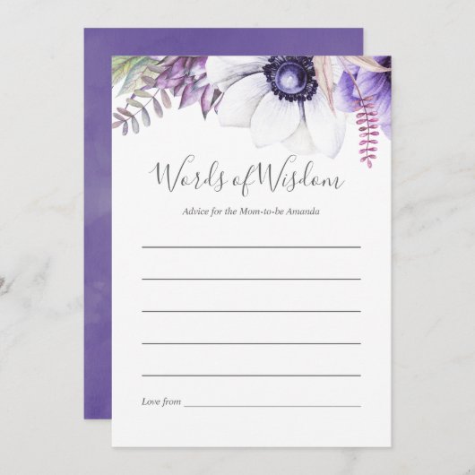 埃バイオレットウォーター色フローラベビーシャワーアドバイス アドバイスカード (正面/裏面)