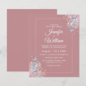 埃バラホログラフィックグリッター結婚式招待状 (正面/裏面)