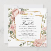 埃ピンクフローラ金ゴールド幾何学模様《キリスト教》洗礼式や命名式 招待状 (正面)