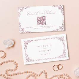 埃ピンクヴィンテージエレガントQRコードWebサイトカード プレイスカード